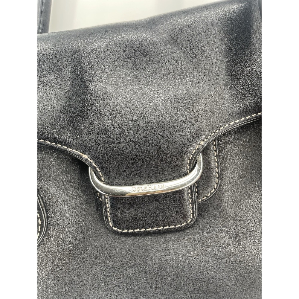 Cole Haan Black Leather Shoulder Bag Contrast Stitch Silver Hardware Women's - Picture 5 of 10